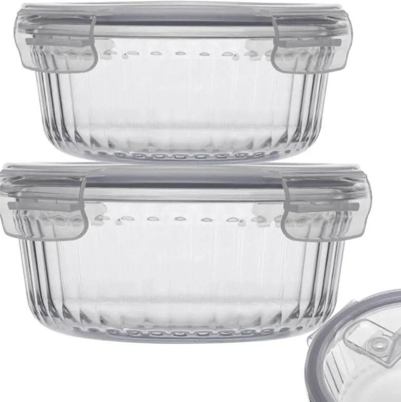 Pojemniki szklane ryflowane Florina Mariet lunchbox 960/650 ML żaroodporne hermetyczne