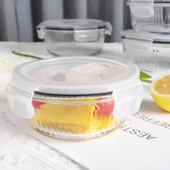 Pojemniki szklane ryflowane Florina Mariet lunchbox 960/650 ML żaroodporne hermetyczne