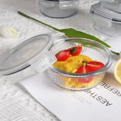 Pojemniki szklane ryflowane Florina Mariet lunchbox 960/650 ML żaroodporne hermetyczne
