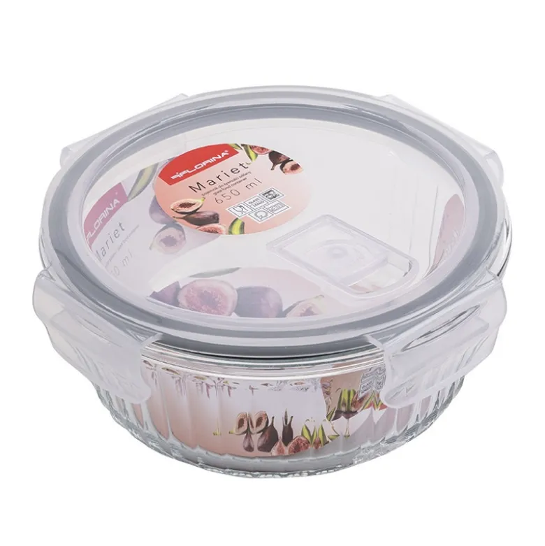 Pojemniki szklane ryflowane Florina Mariet lunchbox 960/650 ML żaroodporne hermetyczne