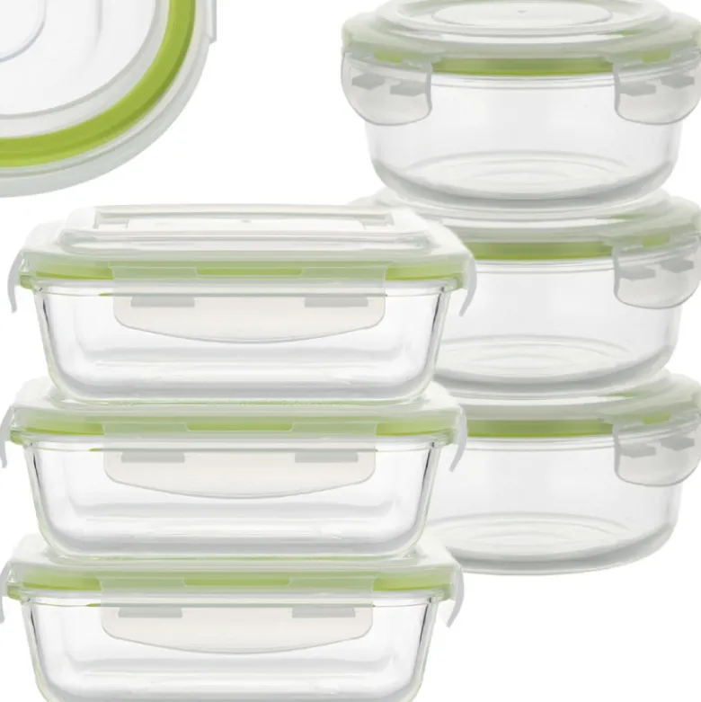 Pojemniki szklane zestaw 6 sztuk na żywność jedzenie Florina Frigo pudełko śniadaniówka lunchbox okrągłe prostokątne hermetyczne