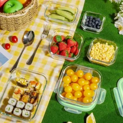 Pojemniki szklane zestaw 9 sztuk lunchbox GierekHoff Corio do przechowywania żaroodporne hermetyczne GH 1110