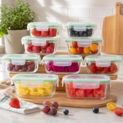 Pojemniki szklane zestaw 9 sztuk lunchbox GierekHoff Corio do przechowywania żaroodporne hermetyczne GH 1110
