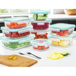 Pojemniki szklane zestaw 9 sztuk lunchbox GierekHoff Corio do przechowywania żaroodporne hermetyczne GH 1110