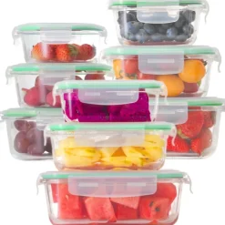 Pojemniki szklane zestaw 9 sztuk lunchbox GierekHoff Corio do przechowywania żaroodporne hermetyczne GH 1110
