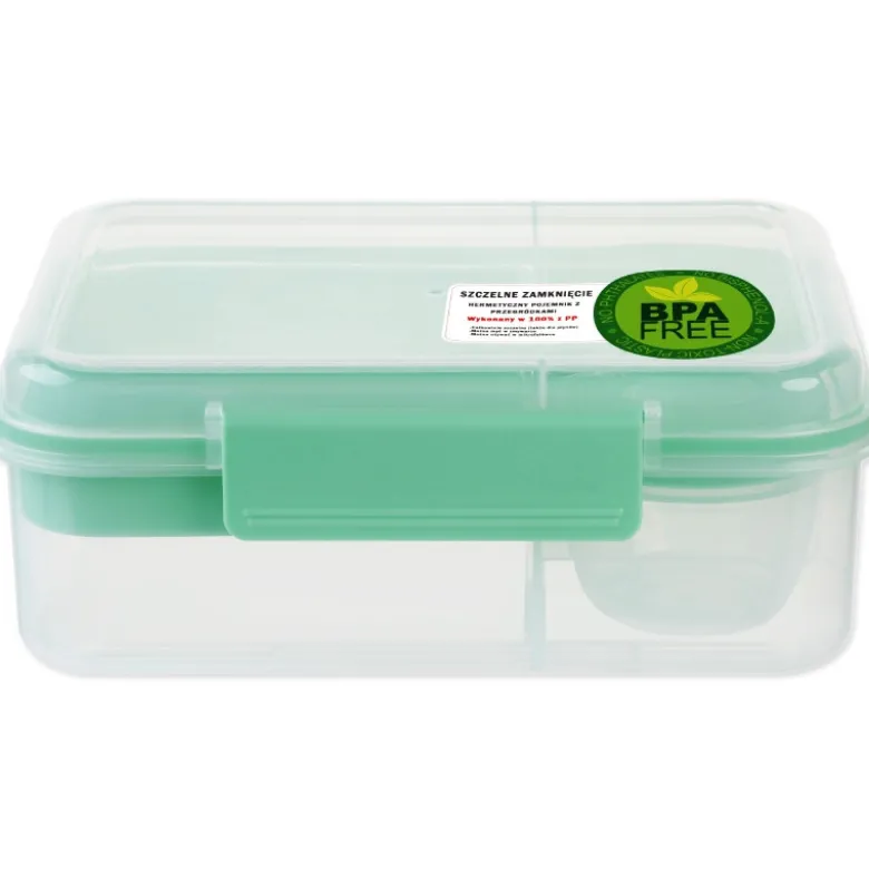 Pojemnik śniadaniowy plastikowy lunchbox GierekHoff Bento 5 komór z pojemnikiem na sos śniadaniówka na żywność GH 1106