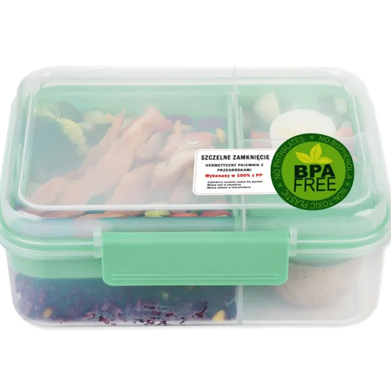 Pojemnik śniadaniowy plastikowy lunchbox GierekHoff Bento 5 komór z pojemnikiem na sos śniadaniówka na żywność GH 1106