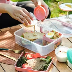 Pojemnik śniadaniowy plastikowy lunchbox GierekHoff Bento 5 komór z pojemnikiem na sos śniadaniówka na żywność GH 1106