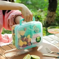 Pojemnik śniadaniowy plastikowy lunchbox GierekHoff Bento 5 komór z pojemnikiem na sos śniadaniówka na żywność GH 1106