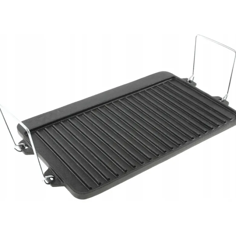 Płyta żeliwna grillowa duża na ognisko 52x25x2 cm Krisberg KB2709 dwustronna patelnia na ruszt z uchwytami