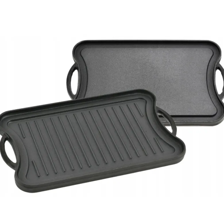 Płyta żeliwna grillowa duża na ognisko 51x26x2.5 cm Krisberg KR 2710 dwustronna patelnia na ruszt