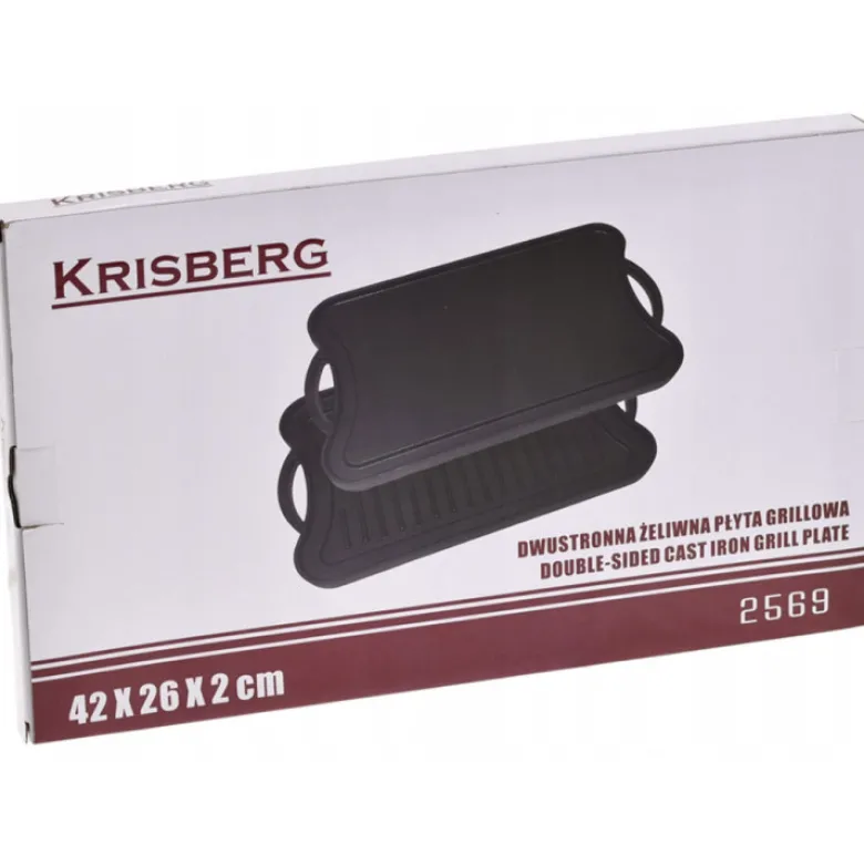 Płyta żeliwna grillowa na ognisko 42x26 cm Krisberg KR 2569 dwustronna patelnia na ruszt