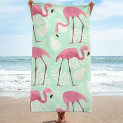 Ręcznik plażowy 70x150 gruby chłonny mikrofibra flamingi wz29
