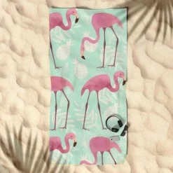 Ręcznik plażowy 70x150 gruby chłonny mikrofibra flamingi wz29