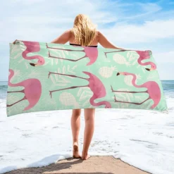 Ręcznik plażowy 70x150 gruby chłonny mikrofibra flamingi wz29