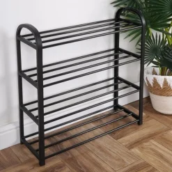 Regał na buty 49,5x18,5x56,5 cm półka metalowa czarna 4-poziomowa Orion