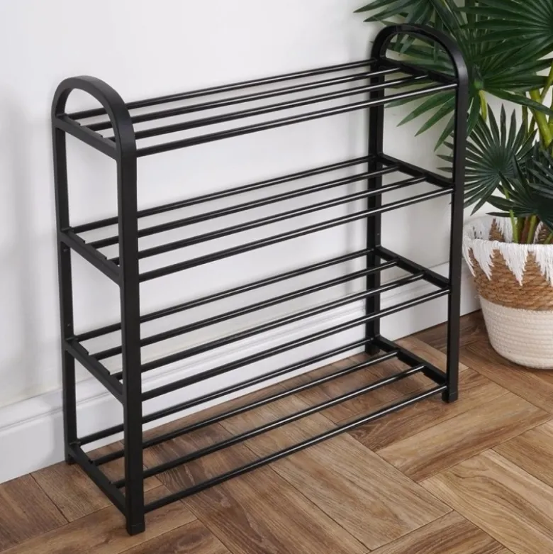 Regał na buty 49,5x18,5x56,5 cm półka metalowa czarna 4-poziomowa Orion