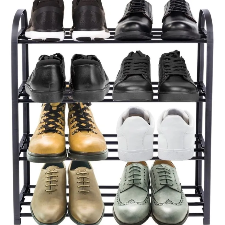 Regał na buty 49,5x18,5x56,5 cm półka metalowa czarna 4-poziomowa Orion