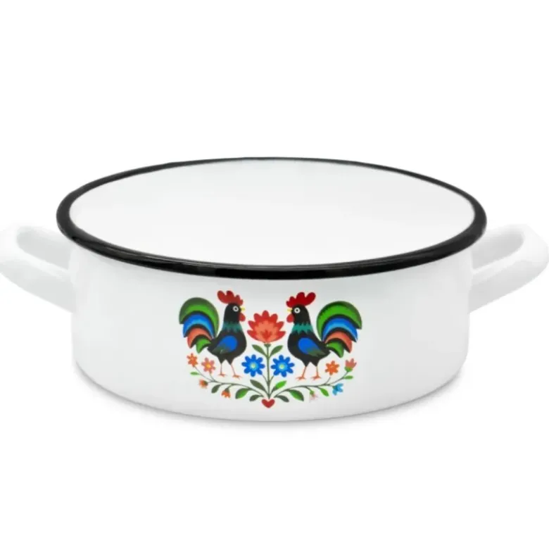 Rondel tradycyjny emaliowany 20 cm z uchwytami stalowy biały Folk 2,5 l Tragar