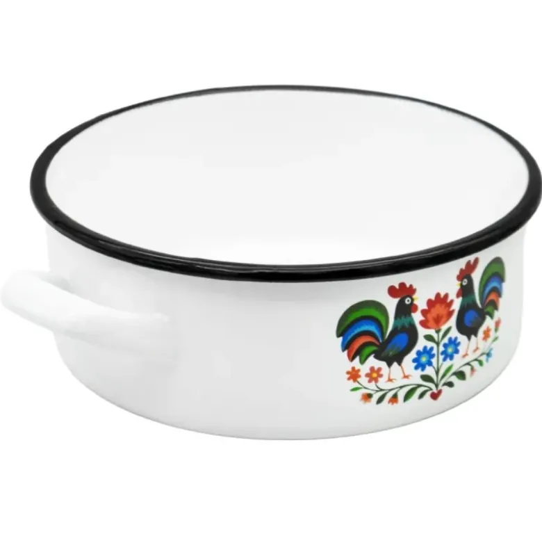 Rondel tradycyjny emaliowany 20 cm z uchwytami stalowy biały Folk 2,5 l Tragar