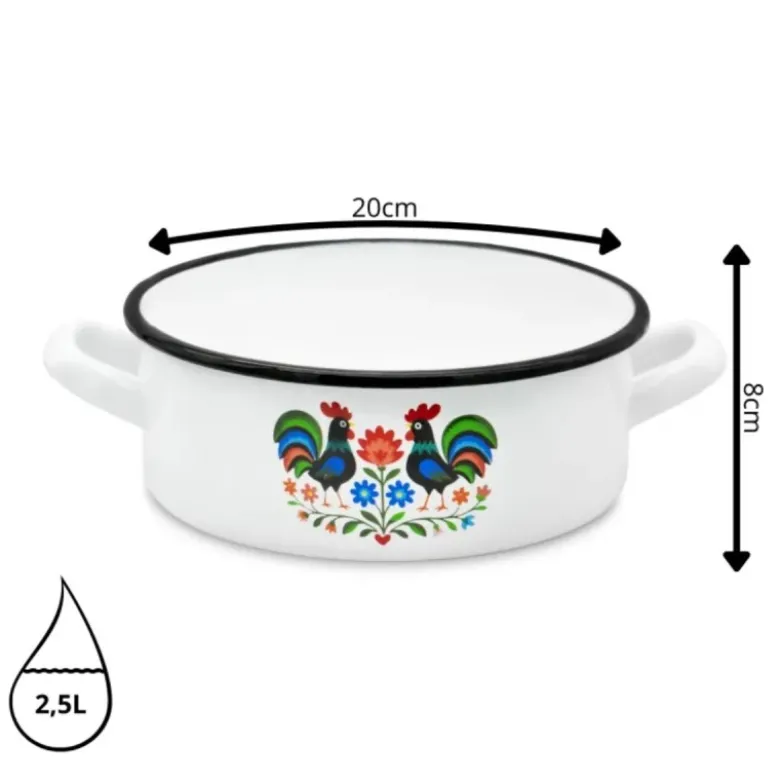 Rondel tradycyjny emaliowany 20 cm z uchwytami stalowy biały Folk 2,5 l Tragar