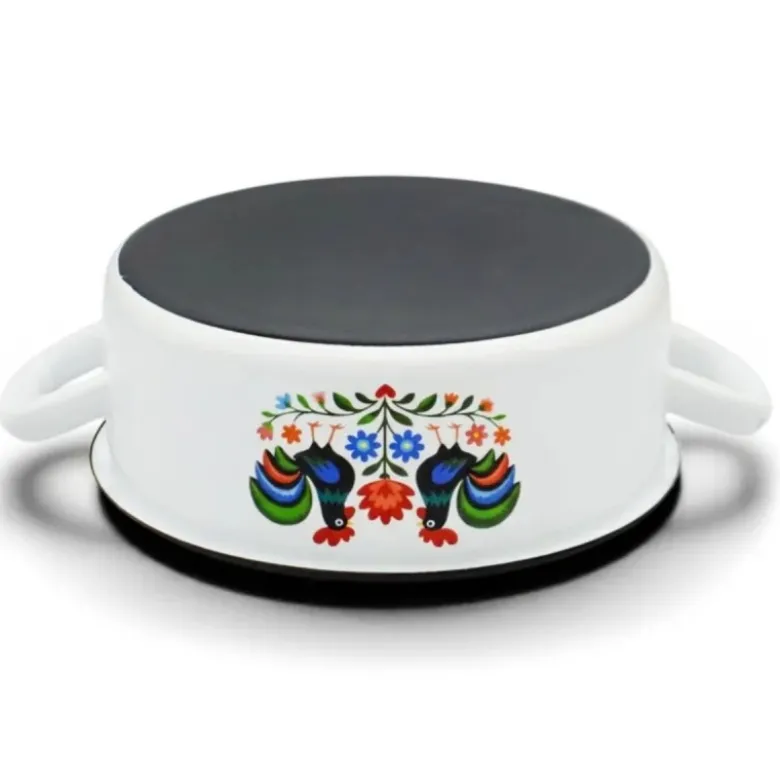 Rondel tradycyjny emaliowany 20 cm z uchwytami stalowy biały Folk 2,5 l Tragar