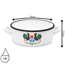 Rondel tradycyjny emaliowany 18 cm z uchwytami stalowy biały Folk 1,8 l Tragar