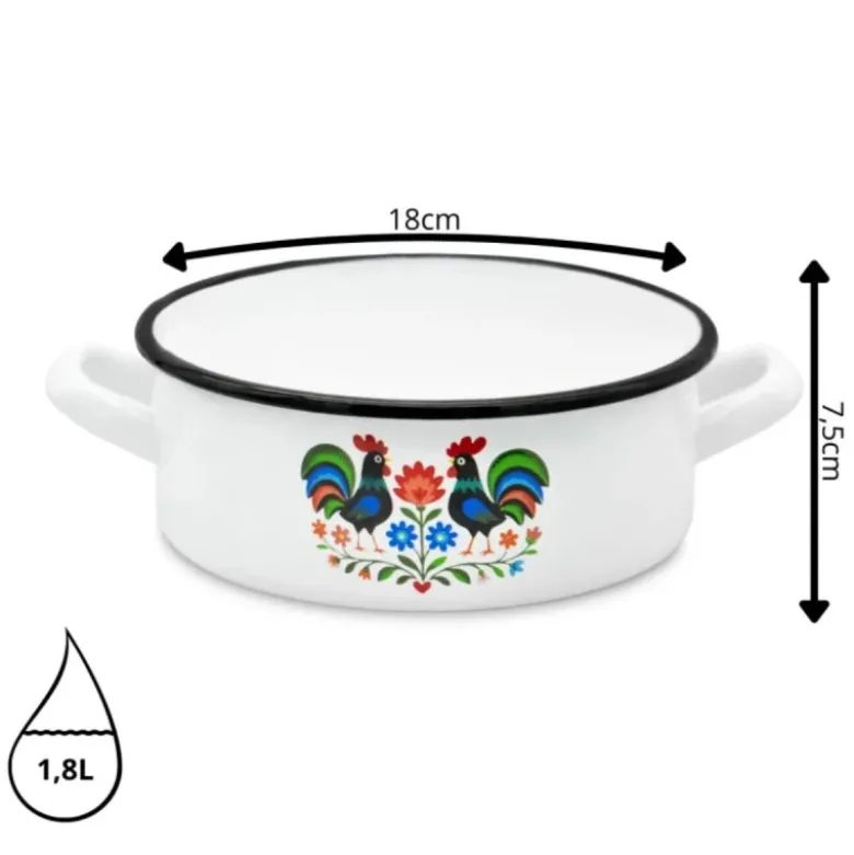 Rondel tradycyjny emaliowany 18 cm z uchwytami stalowy biały Folk 1,8 l Tragar