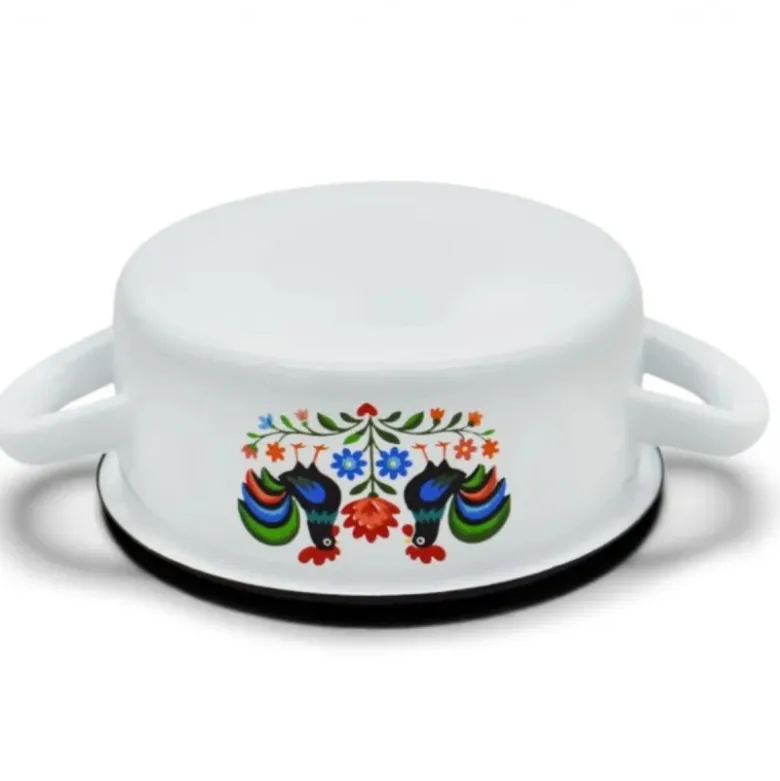 Rondel tradycyjny emaliowany 18 cm z uchwytami stalowy biały Folk 1,8 l Tragar