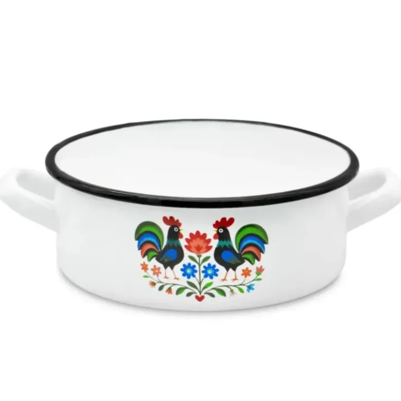 Rondel tradycyjny emaliowany 18 cm z uchwytami stalowy biały Folk 1,8 l Tragar