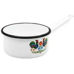 Rondel tradycyjny emaliowany 16 cm z uchwytem stalowy biały Folk 1,5 l Tragar