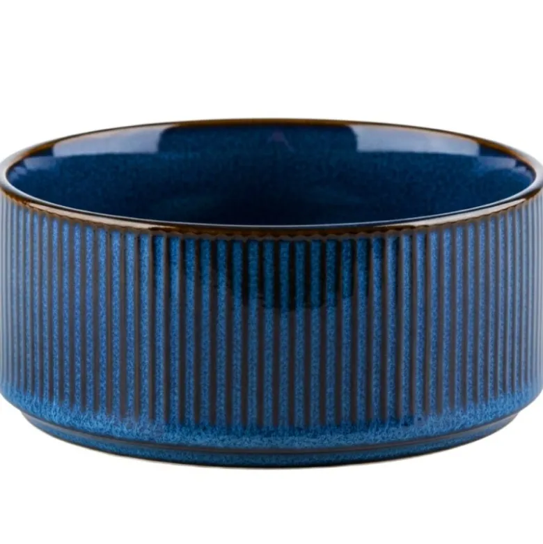 Salaterka porcelanowa 14 cm Florina Evia Blue granatowy prążkowany modern