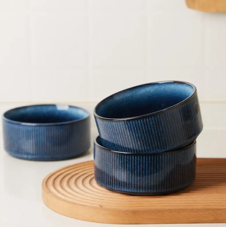 Salaterka porcelanowa 14 cm Florina Evia Blue granatowy prążkowany modern