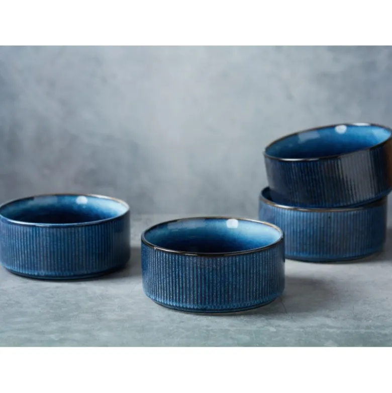 Salaterka porcelanowa 14 cm Florina Evia Blue granatowy prążkowany modern