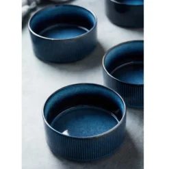 Salaterka porcelanowa 14 cm Florina Evia Blue granatowy prążkowany modern