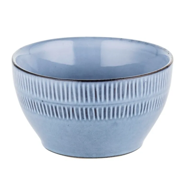Salaterka porcelanowa 11 cm Florina Almond Blue niebieska prążkowana