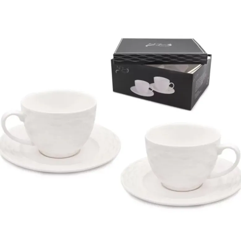 Serwis kawowy dla 2 osób Bella Fiore porcelana zestaw filiżanek ze spodkami 2+2 biały Alis Tragar 42395