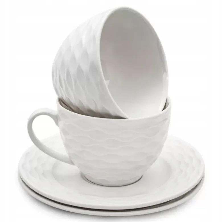 Serwis kawowy dla 2 osób Bella Fiore porcelana zestaw filiżanek ze spodkami 2+2 biały Alis Tragar 42395
