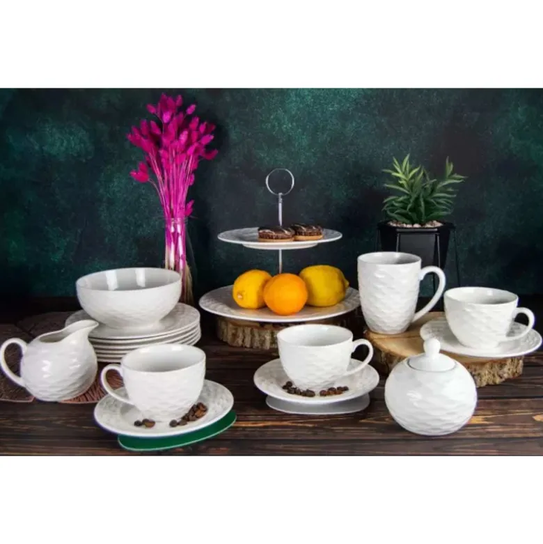 Serwis kawowy dla 2 osób Bella Fiore porcelana zestaw filiżanek ze spodkami 2+2 biały Alis Tragar 42395