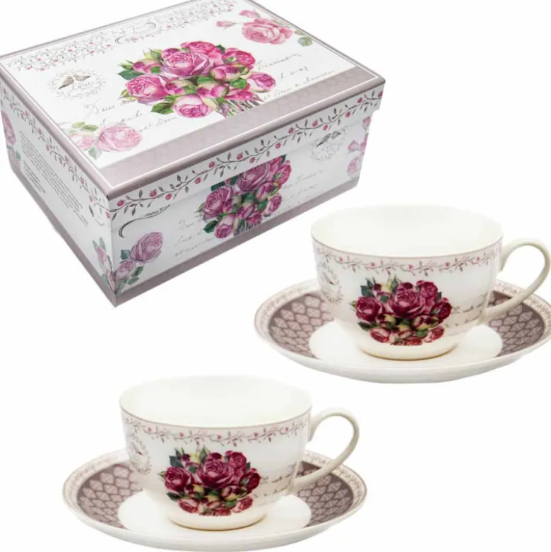 Serwis kawowy dla 2 osób Bella Fiore porcelana zestaw filiżanek ze spodkami Tragar 40561