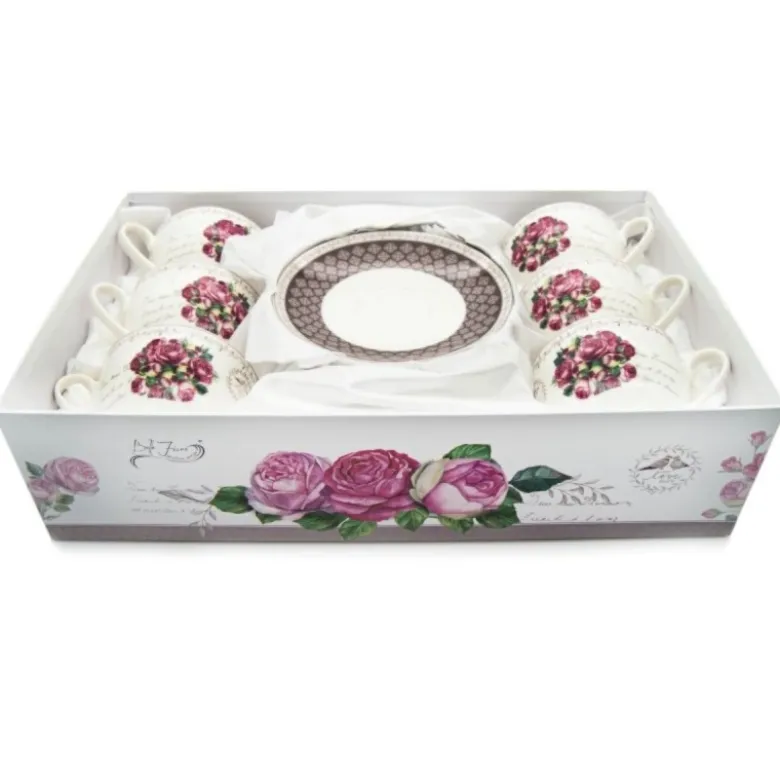 Serwis kawowy z porcelany w kompozycje kwiatowe filiżanki 270 ml ze spodkami do kawy herbaty na 6 osób Tragar