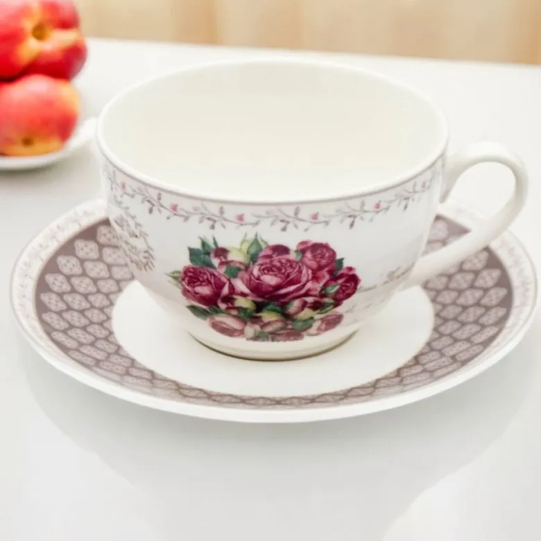 Serwis kawowy z porcelany w kompozycje kwiatowe filiżanki 270 ml ze spodkami do kawy herbaty na 6 osób Tragar