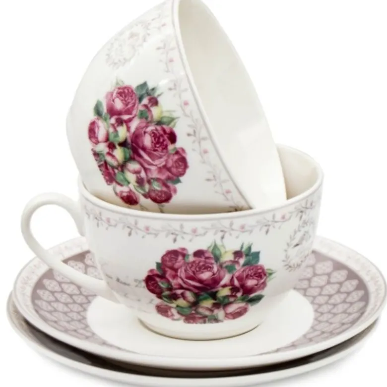 Serwis kawowy z porcelany w kompozycje kwiatowe filiżanki 270 ml ze spodkami do kawy herbaty na 6 osób Tragar