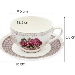 Serwis kawowy z porcelany w kompozycje kwiatowe filiżanki 270 ml ze spodkami do kawy herbaty na 6 osób Tragar