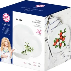 Serwis obiadowy 36 elementów dla 12 osób MG Home Pavia zestaw talerzy białe talerze