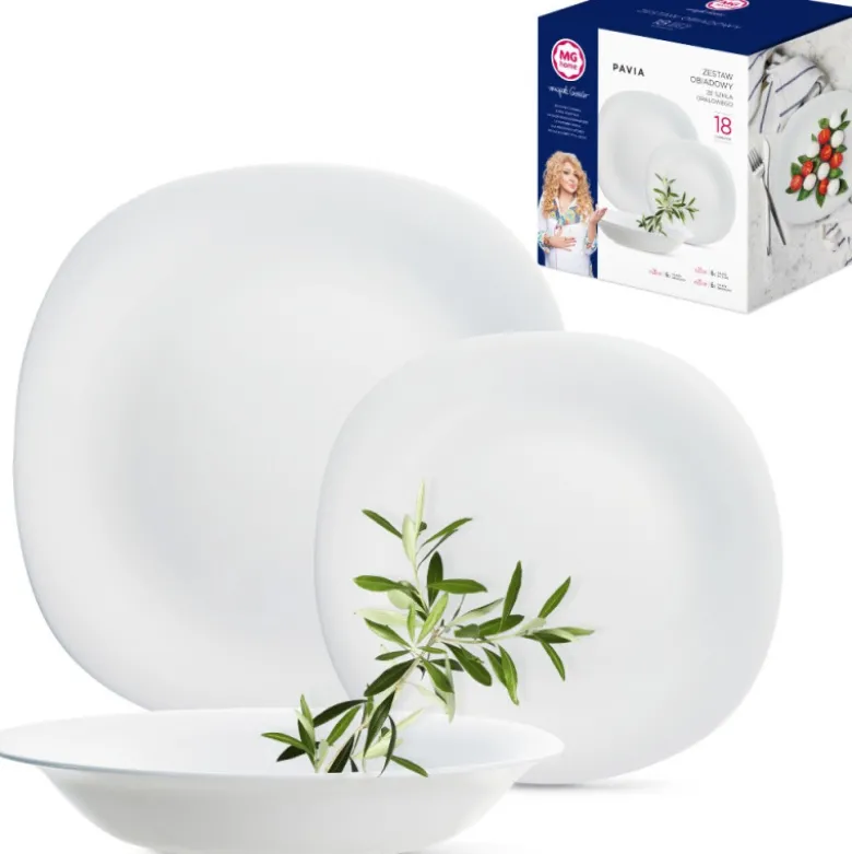 Serwis obiadowy 36 elementów dla 12 osób MG Home Pavia zestaw talerzy białe talerze