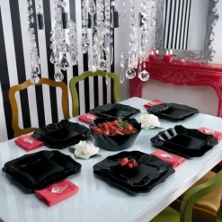Serwis obiadowy 18 elementów GierekHoff Glamour Noir czarne talerze dla 6 osób GH 1238