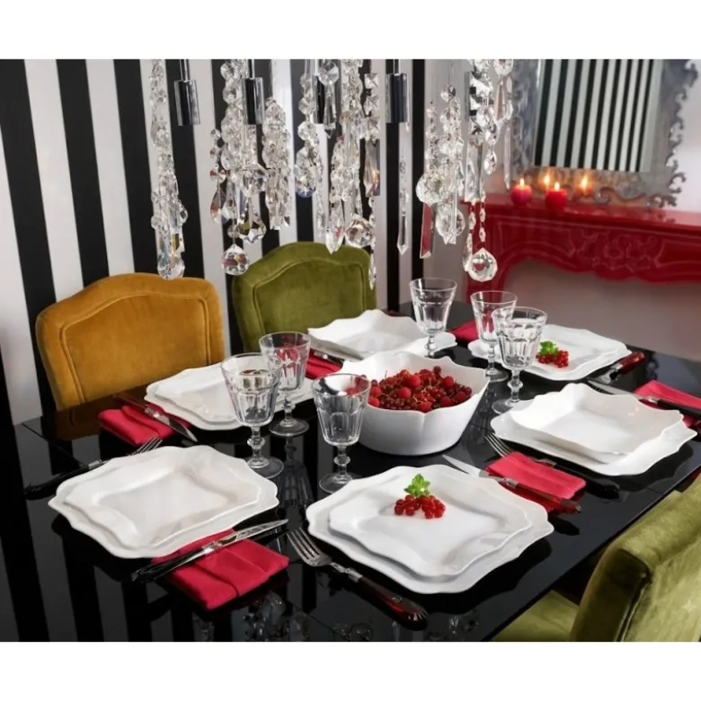 Serwis obiadowy 18 elementów GierekHoff Glamour Blanc białe talerze dla 6 osób GH 1237