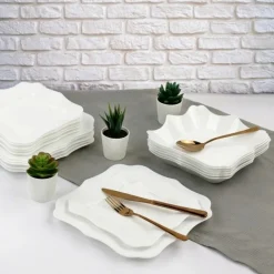 Serwis obiadowy 18 elementów GierekHoff Glamour Blanc białe talerze dla 6 osób GH 1237