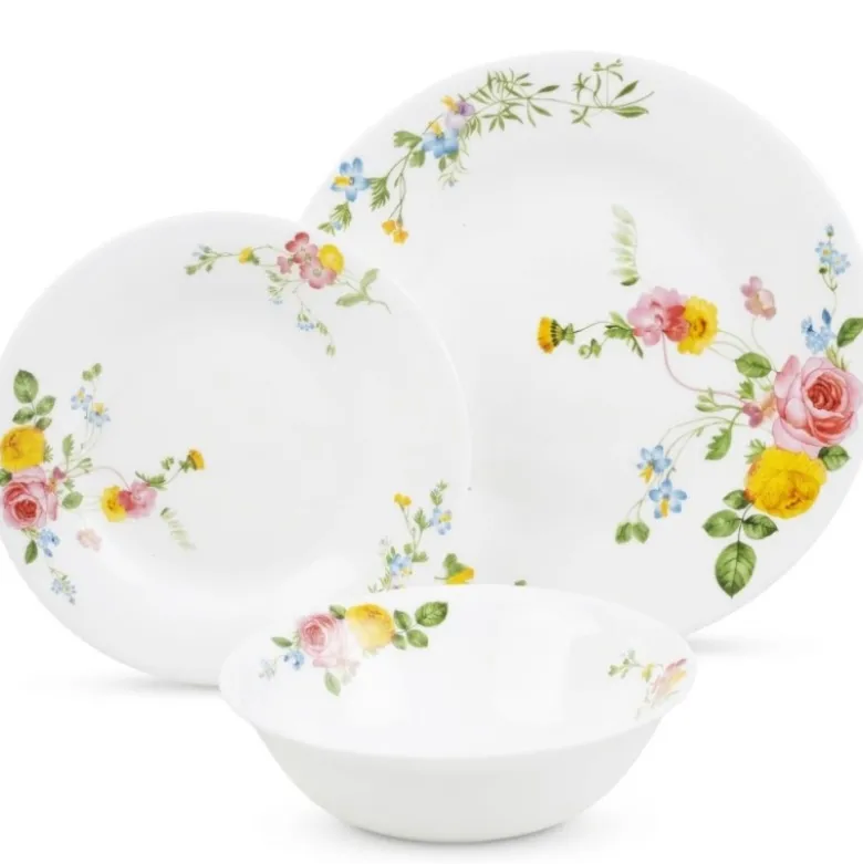 Serwis obiadowy 18 elementów GierekHoff Aura Bliss białe talerze dla 6 osób wzór kwiaty róże GH 1239